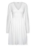 Structure Button Short Dress Knælang Kjole White Bubbleroom