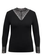 Cartilde Rib Lace L/S Top Jrs Noos Tops T-shirts & Tops Long-sleeved B...