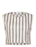 Striped Linen Top Tops Crop Tops Short-sleeved Crop Tops Cream Mango