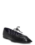 Sway Slit Black Leather Ballet Flats Ballerinasko Ballerinaer Black AL...