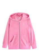 Hoodjacket Velour Solid Tops Sweatshirts & Hoodies Hoodies Pink Lindex