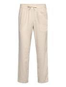 Sdalann Allan Elasticated Bottoms Trousers Linen Trousers Cream Solid