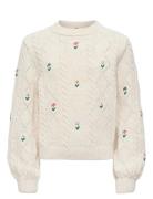 Kogflower L/S O-Neck Knt Tops Knitwear Pullovers Cream Kids Only