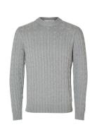 Slhryan Structure Crew Neck Tops Knitwear Round Necks Grey Selected