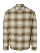 Slhslimowen-Flannel Shirt Ls Noos Tops Shirts Casual Brown Selected