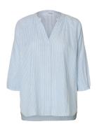 Slfalberta 3/4 Stripe Shirt Noos Tops Shirts Long-sleeved Blue Selecte...