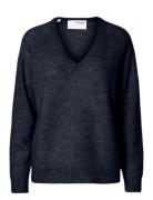 Slflulu New Ls Knit V-Neck B Noos Tops Knitwear Jumpers Black Selected