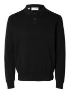 Slhreg-Kris Knit Ls Polo Tops Knitwear Long Sleeve Knitted Polos Black...