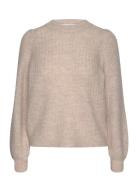 Slflulu Ls Structure Knit O-Neck Tops Knitwear Jumpers Beige Selected