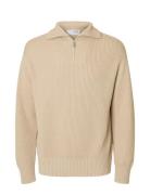 Slhdry Ls Knit Relaxed Half Zip Tops Knitwear Half Zip Jumpers Cream S...