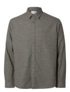 Slhreg-Owen Flannel Mix Shirt Ls Tops Shirts Casual Grey Selected