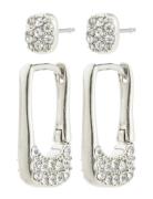 Instant Earrings 2-In-1 Set, Silver-Plated Accessories Jewellery Earri...