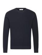 Fine Rib-Knit Cotton Sweater Tops Knitwear Round Necks Navy Mango
