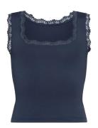 Rkbillie Sl Square Lace Top Tops T-shirts Sleeveless Navy Rosemunde Ki...