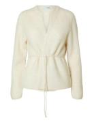 Slfsia Ras Ls Knit Belt Cardigan Tops Knitwear Cardigans White Selecte...