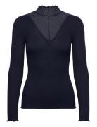 Rwbeatha Silk Ls Lace T-Shirt Tops T-shirts & Tops Long-sleeved Navy R...