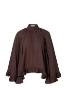Esti Chiffon Cape Blouse Tops Blouses Long-sleeved Brown Malina