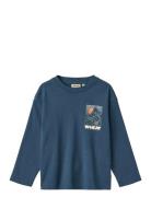 T-Shirt L/S Print Dixie Tops T-shirts Long-sleeved T-Skjorte Navy Whea...