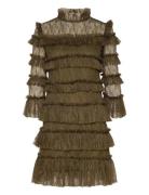 Carmine Frill Mini Lace Dress Designers Short Dress Khaki Green Malina