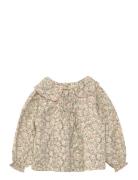 Floral Cotton Blouse Tops Blouses & Tunics Khaki Green Mango