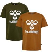Hummel T-shirt - hmlTres - 2-pak - Sierra/Dark Olive