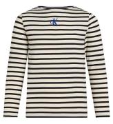 Calvin Klein Bluse - Boatneck Stripe - Turtledove/Black Small St