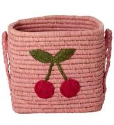 Rice Opbevaringskurv - Raffia/SÃ¸grÃ¦s - 20x20 cm - Pink/KirsebÃ¦r